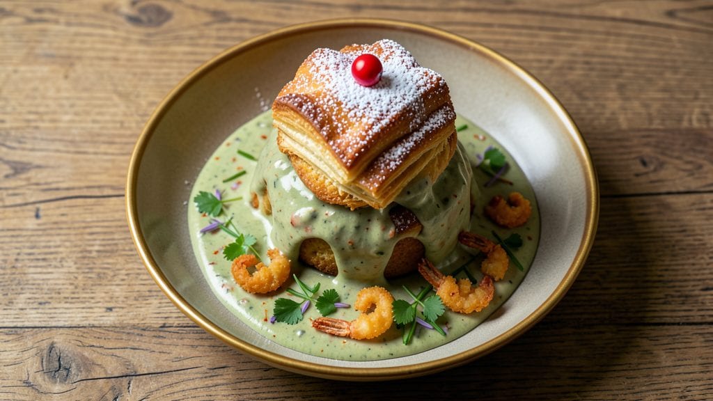 Boudin King Cake With Crawfish Cream Sauce Recipe: Spiced Dough Filled with Cajun Boudin and Creamy Seafood Sauce