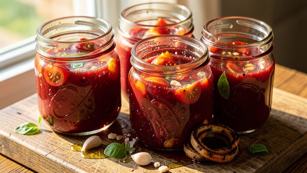 Tomato Sauce Canning Recipe With Fresh Tomatoes: Preserved Summer Flavor in Glass