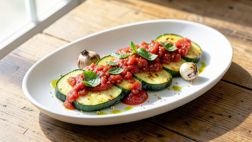 Zucchini with Italian-Style Tomato Sauce Recipe: Sautéed Zucchini in Rich Basil-Tomato Simmer